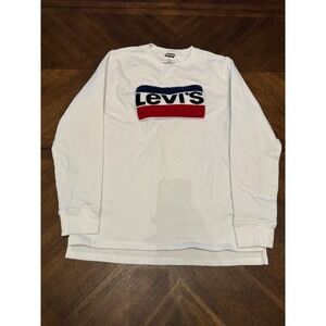 Levis Mens Long Sleeve Graphic Logo Tee White Chenille Patch SweatShirt XL